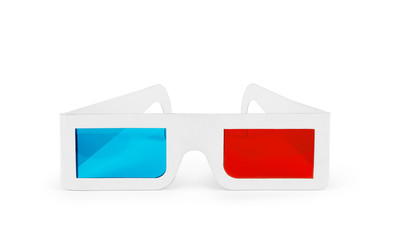 Side view of a pair of 3D glasses Isolated on white background.