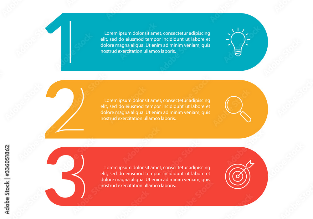 Aufkleber 3 steps info graphic with business icons and copy space. infographics template with outline numbers.