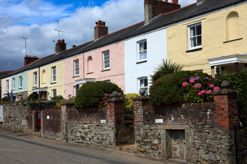 Charleston Town (England), UK - August 16, 2015: Houses in The historic 18th.century Charleston Town, Cornwall, England, United Kingdom.