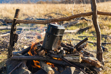 camping dixie on camp fire hiking travel life style object in outside highland environment space