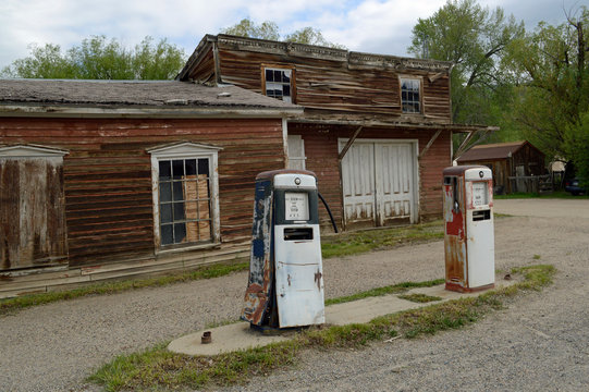 Old gas station in Virginia City Ghost town , Montana 