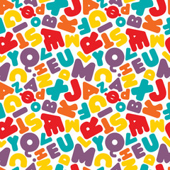 Colorful kids Danish alphabet letters seamless pattern on white background. Stock vector illustration for print on textile, decorative paper, wallpaper, gift wrap, book cover