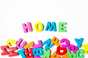 ' HOME ' Colorful Wooden Letters and Word, Stay Home, Social Distancing                                                     