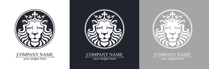 Lion logo. Lion head with crown - vector illustration, emblem design. Universal company symbol. Heraldic premium logo icon sign.