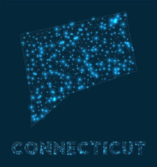 Connecticut network map. Abstract geometric map of the us state. Internet connections and telecommunication design. Astonishing vector illustration.