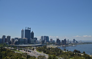 Fototapeta na wymiar Aerial view on the Skyline of Perth Australia