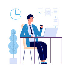 Manager at work. Multitask businessman planning office strategy. Secretary or assistant lunch time at workplace vector illustration. Work success businessman, management business project