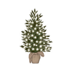 Christmas Tree Isolated On A White Background Hand Drawn Illustration	