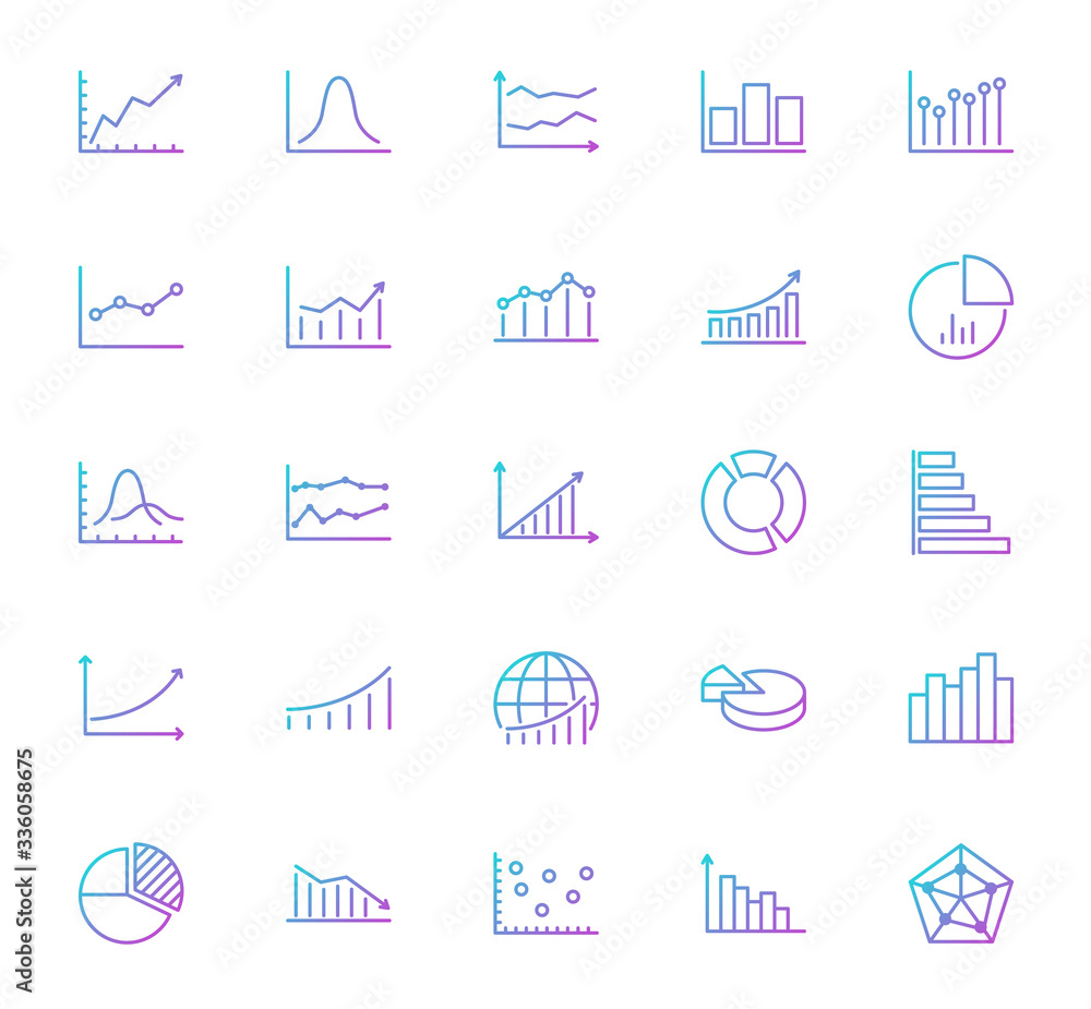 Poster graphs and diagram outline vector icons isolated on white background. charts line icon set for web, 