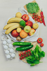 Composition with assorted raw organic vegetables. Flat lay, top view
