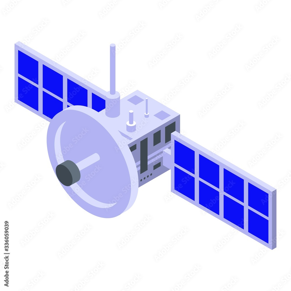 Poster space satellite icon. isometric of space satellite vector icon for web design isolated on white back