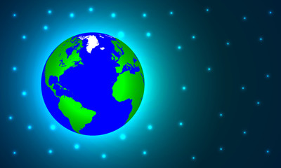 Fototapeta na wymiar Planet earth in blue green space, vector art illustration.