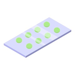 Green pill blister icon. Isometric of green pill blister vector icon for web design isolated on white background