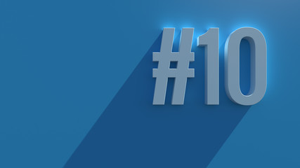 Simple 3d render text on blue background with long shadow and bloom effect. Number.