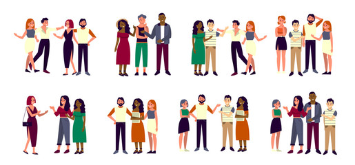 Group of happy friend of different race and gender set. Young friends