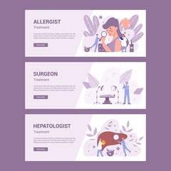 Medical specialty and examination header banner concept set.