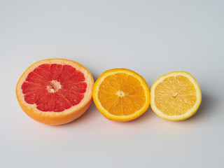 Grapefruit, orange, lemon. Fruit and vegetable juices. Healthy lifestyle. Immunity support.