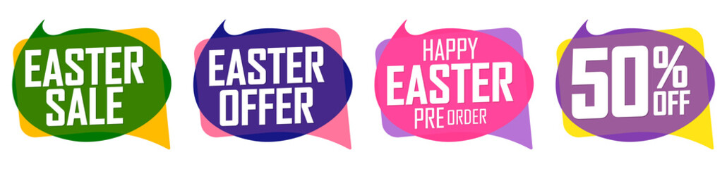 Set Easter Sale bubble banners design template, discount tags, pre-order 50% off, vector illustration