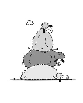 Funny sheeps, sketch for your design