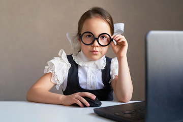 education concept - student with computer studying at school