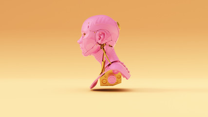 Pink Gold Cyborg Bust with Warm Cream Background Left View 3d illustration 3d render