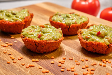 Lentil tartlets with guacamole