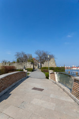 The entrance of the Tata castle on a sunny spring day.