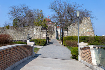 The entrance of the Tata castle on a sunny spring day.