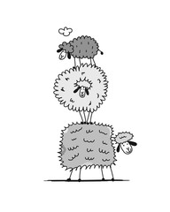 Funny sheeps, sketch for your design