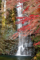 Not big waterfall in autumn forest