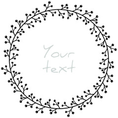 Abstract vector frame; floral wreath with berries for greeting cards, invitations, wedding cards, posters, banners, web design.