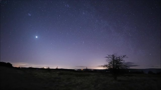 Night sky time lapse of zodiacal light, planet venus and milky way from beaghmore stone circles in N. Ireland