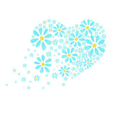 Hand drawn heart flowers, greeting card, invitation for wedding, hand drawn daisies, heart shape, love and friendship 