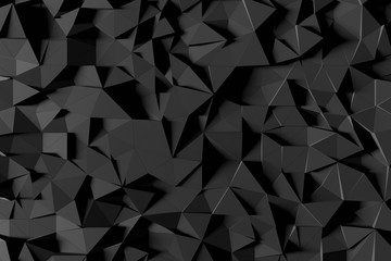 Abstract futuristic low poly background from black triangles. Minimalist Black 3D rendering