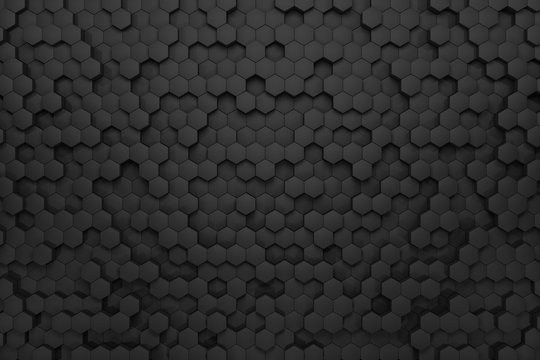 3d render volumetric background from black hexagons. Abstract black background © Marina Varnava