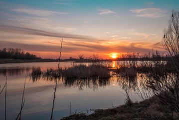 river lake sunset landscape