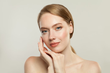 Beautiful face. Healthy model with clear skin. Skincare and facial treatment concept