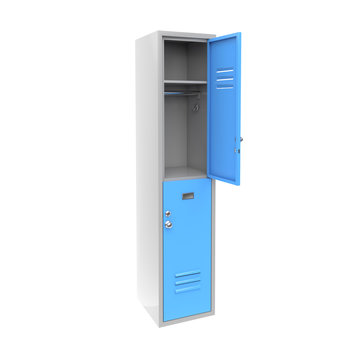 Blue metal locker. Two level compartment. 3d rendering illustration