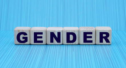 concept word GENDER on cubes on a striped blue background