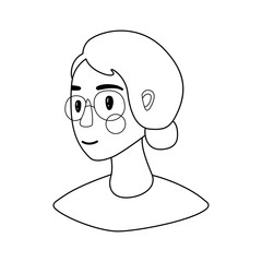 Face of a young pretty woman with hair bun. Portrait illustration for card, poster, modern design. Feminism, international women´s day, mother's day concepts. Outline. Vector stock illustration.