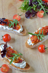 Brushetta, cream cheese, chutney