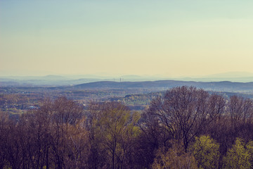 Beautiful view from the Tadeusz Kosciuszko mound in Krakow, Poland. Selective focus.
Kosciuszko mound is city landmark from 1823, dedicated to Polish and American military hero Tadeusz Kosciuszko