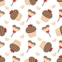 Lovely seamless pattern with cute muffins and lollipops.
