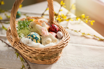 Traditional Easter basket on family table in Poland