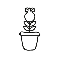 Plants in flower pot icon isolated on white background. Vector Illustration in doodle style for graphic and web design