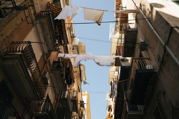 Fototapeta na wymiar street of Naples, the balconies linen