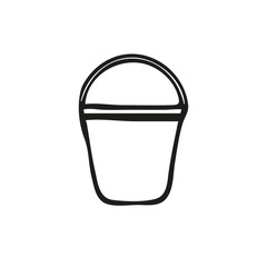 Bucket isolated on white background. A bucketful for washing food, storage water. Household chores and gardening pail. Vector illustration in doodle style