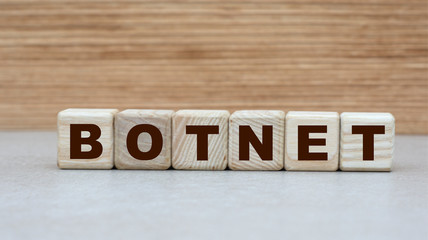 concept of the word BOTNET on cubes on a wooden background