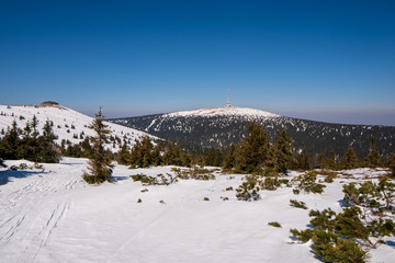 Fototapeta na wymiar transmitter on mountain Praded in Jeseniky in winter, Czech Jesenik