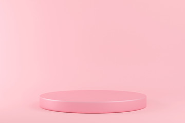 3d rendering scene with composition empty cylinder podium for cosmetic product presentation & abstract background. Mockup Geometric shape in pink pastel colors. Minimal design empty space.
